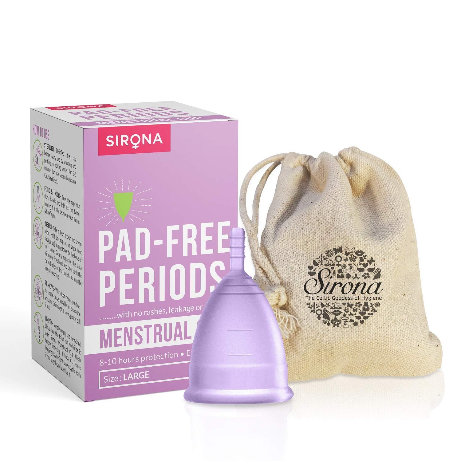 Sirona Reusable Menstrual Cup with FDA Compliant Medical Grade Silicone - Large