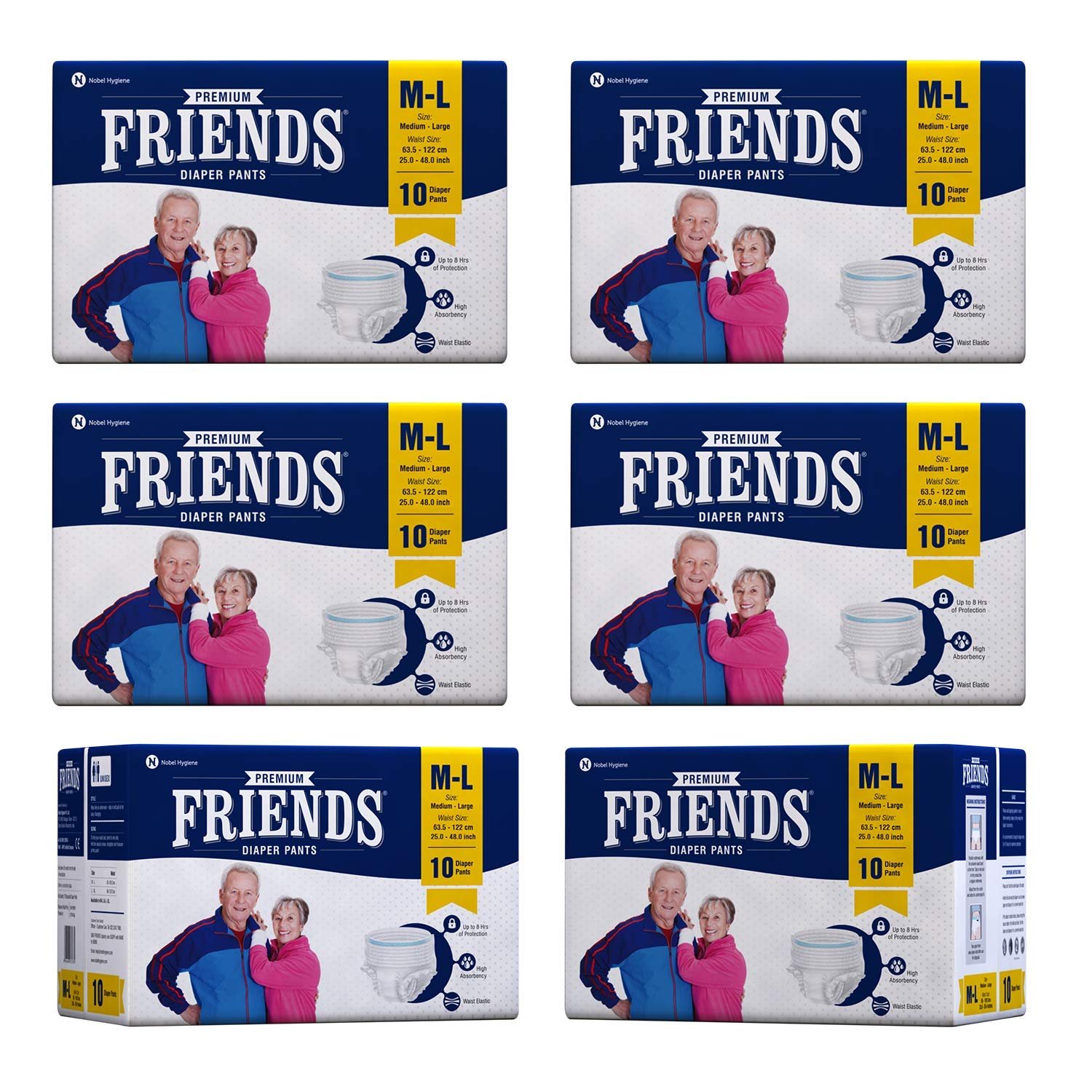 Friends Overnight Adult Diapers Pants Style - 30 Count (M-L) with odour  lock and Anti-Bacterial Absorbent Core- Waist Size 25-48 inch ; 63.5-122cm -