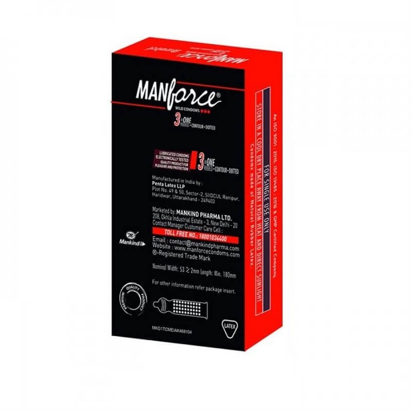 Manforce Strawberry Flavoured Condom 10s, 3in1 (Ribbed, Contour, Dotted)