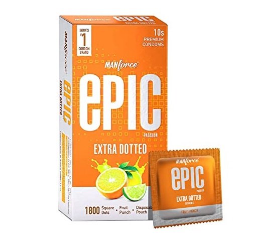 "Manforce Epic Passion Extra Dotted Fruit Punch Flavour Premium Condoms, 10 Count "