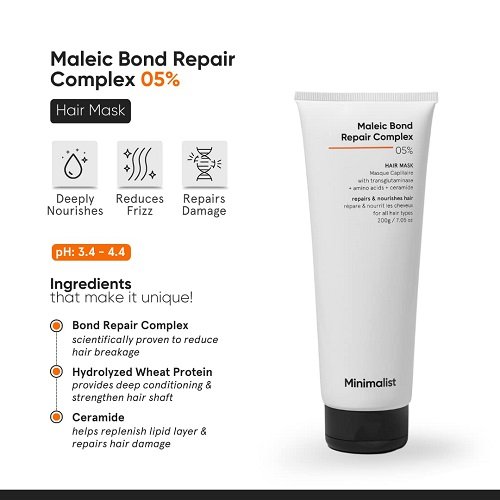 Minimalist Maleic Bond Repair Complex 5% Hair Mask with Transglutaminase, Amino Acids & Ceramides | For Damaged & Frizzy Hair | For Women & Men | For All Hair Types | 200 gm