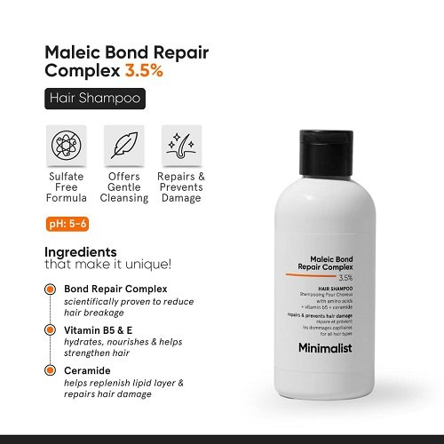 Minimalist Maleic Bond Repair Complex 3.5% Hair Shampoo with Ceramide, Coconut oil & Betaine | For Damaged & Frizzy Hair | For Women & Men | For All Hair Types | 250 ml